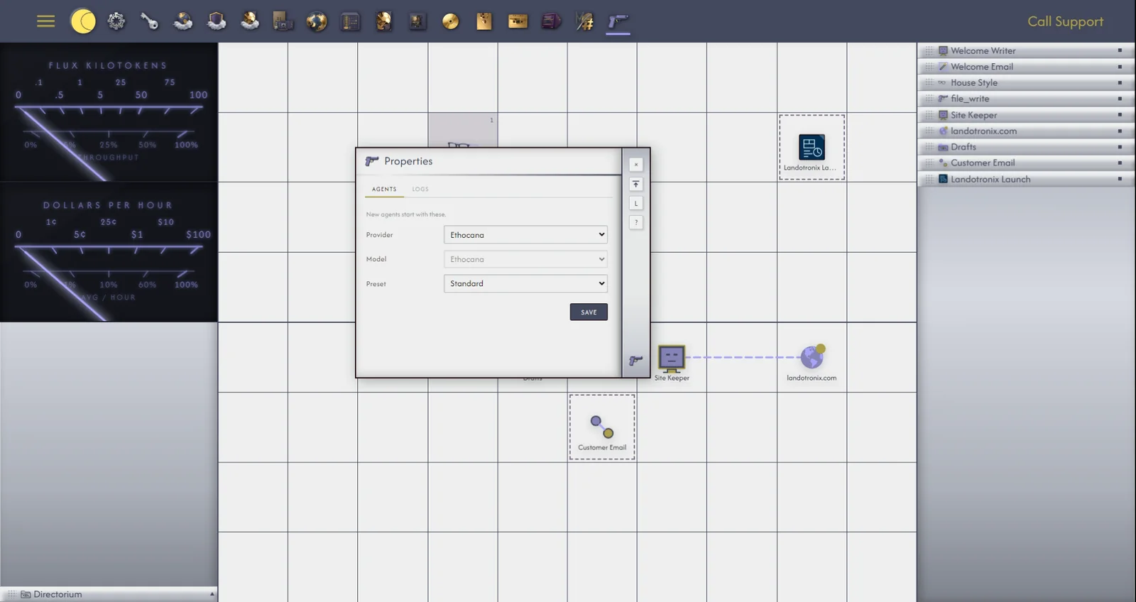 Properties, Agents tab.