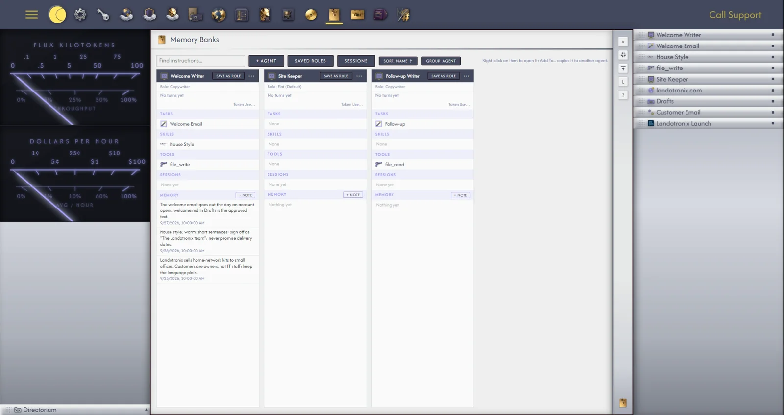 Memory Banks, showing an agent's memory notes.
