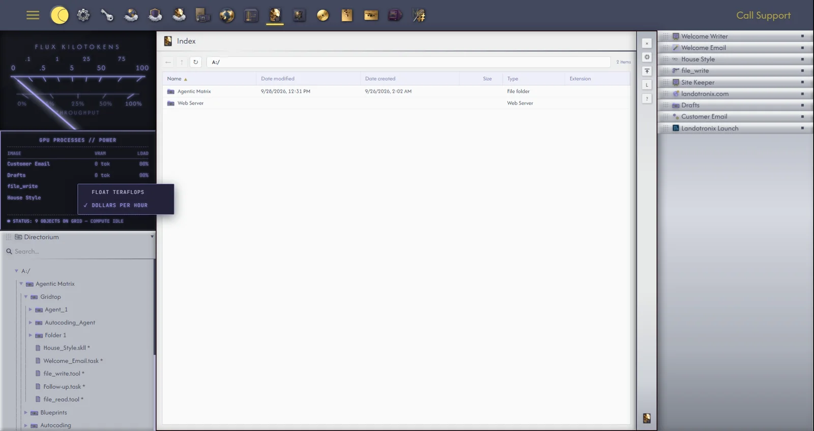Index, showing a folder in Details view, steered by the Directorium.