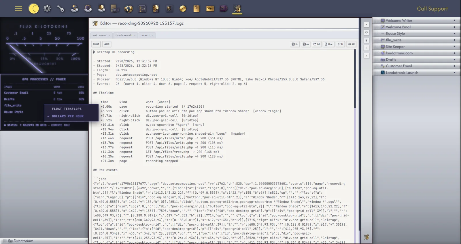 The Editor with three tabs open, one with unsaved changes marked . The bar carries Sv, As, Ld, New and Rl; the title bar carries D; a file of a website also shows Web.