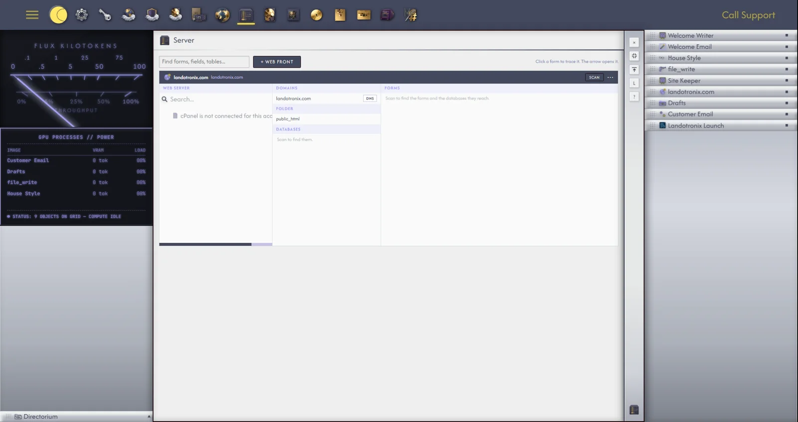 Server after a Scan, with one form traced to its files and table.