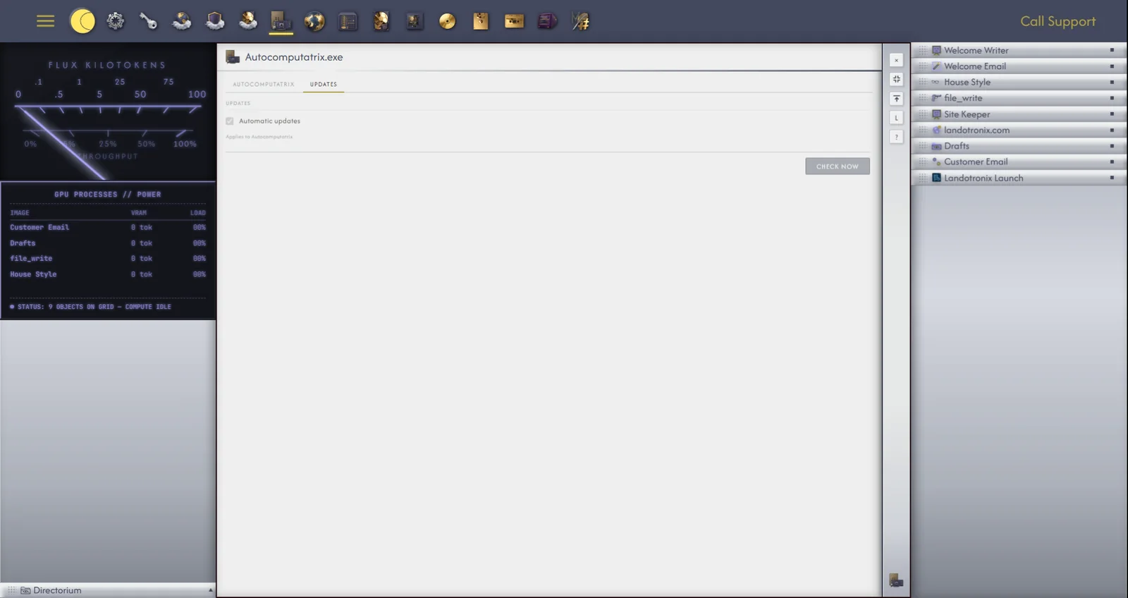 The Autocomputing '26 window inside the app, Updates tab.